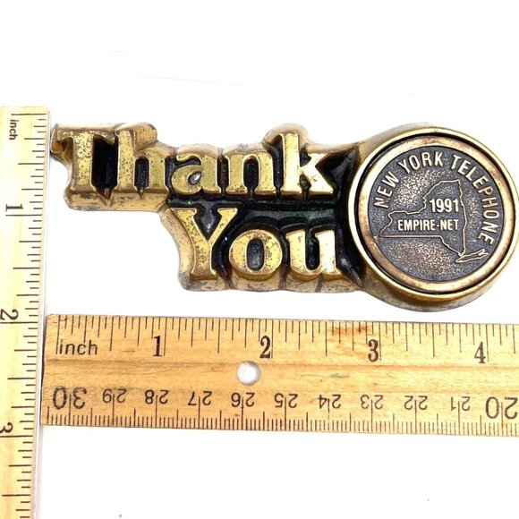 New York Telephone 1991 Empire-Net Brass "Thank You" Plaque Paperweight 35g - Picture 2 of 4